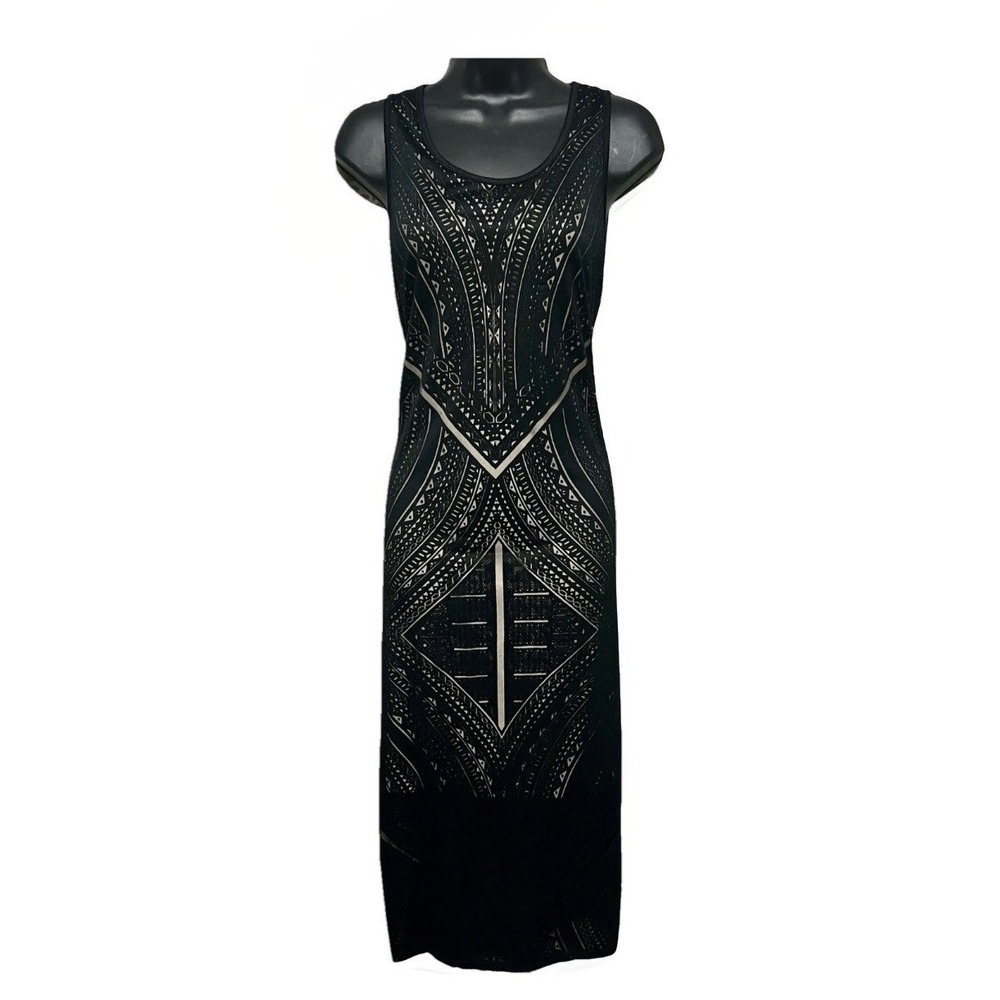 Black Geometric Bodycon Dress Cut Out Sleeveless Midi Club Party XXL